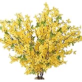 Redvigh Yellow Silk Forsythia Stems 10PCS, Artificial Forsythia Branches Fake Flower Artificial Forsythia Flowers Spring Floral for Home Wedding Party Decor