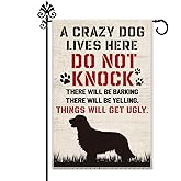Hafhue A Crazy Dogs Live Here Do Not Knock They Will Bark Welcome Garden Flag, Yard Outdoor Farmhouse Home Decorations 12x18 In Waterproof Double Sided Printing, Funny Yard Flag Gift for Dog Lover