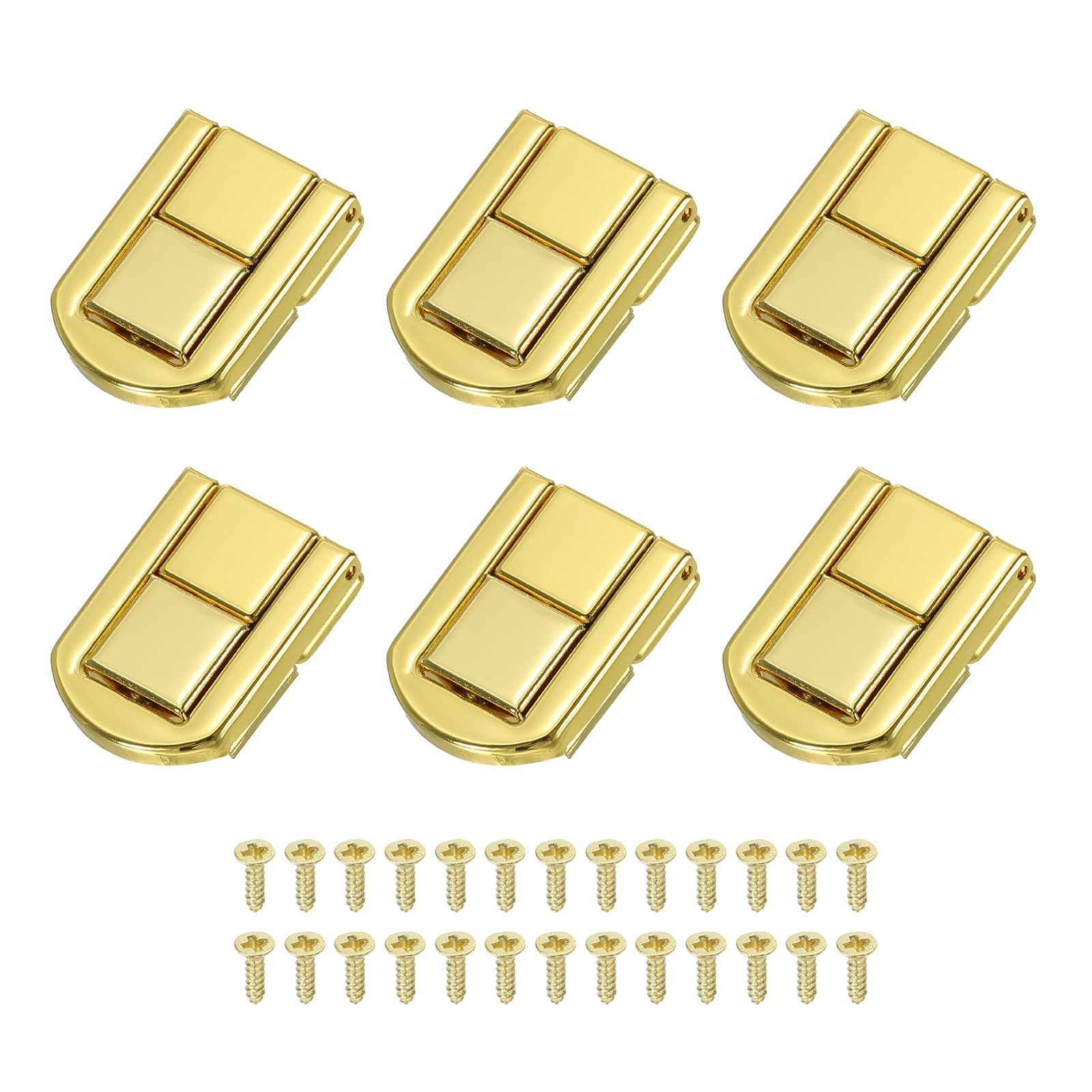 PATIKIL Toggle Catch Lock 1.3" x 0.9", 6Pack Metal Hasp Latch Rectangle Retro Style Clasp Latch for Jewellery Box Decoration Suitcase Toolbox, Gold