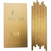 Metallic Gold Paper Straws Bulk 100, Disposable Foil Gold Paper Drinking Straws for Cocktail, Cake Pops Sticks, Birthday Party, Wedding Decoration