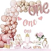 First Birthday Decorations for Girl, Boho Pink 1st Birthday Girl Decoration,Double Stuffed Blush Pink Nude Balloons Garland with One Birthday Banner for Baby Girl 1st Birthday,Princess Them Party