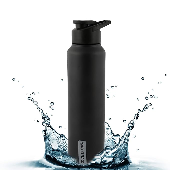 Zafos Stainless Steel Sipper Water Bottle, 1 Litre, Black Matt Amazon