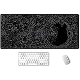 SSOIU Moon Topographic Map Extended Mouse Pad, XXL Gaming Mouse Pads, Large Big Mousepad Laptop Computer Keyboard Mat Desk Pad with Non-Slip Base Stitched Edge for Gaming Office, 35.5 x 15.7 inch