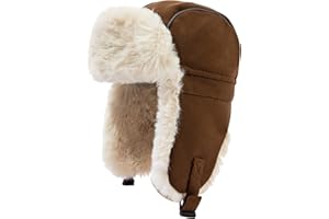 Clakllie Men's Trooper Trapper Hat Russian Ushanka Eskimo Fur Hat Winter Earflaps Hat Outdoor Aviator Pilot Cap