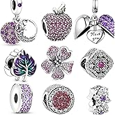 9 Pack Silver Bead Charms for Bracelets and Necklaces Charm for Woman Cubic Zirconias Dangle Pendant Jewelry Beads Set