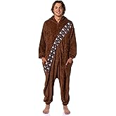 Star Wars Chewbacca Hooded Adult Plush Fleece Zip-Up Costume One Piece Footless Pajama Union Suit For Men and Women