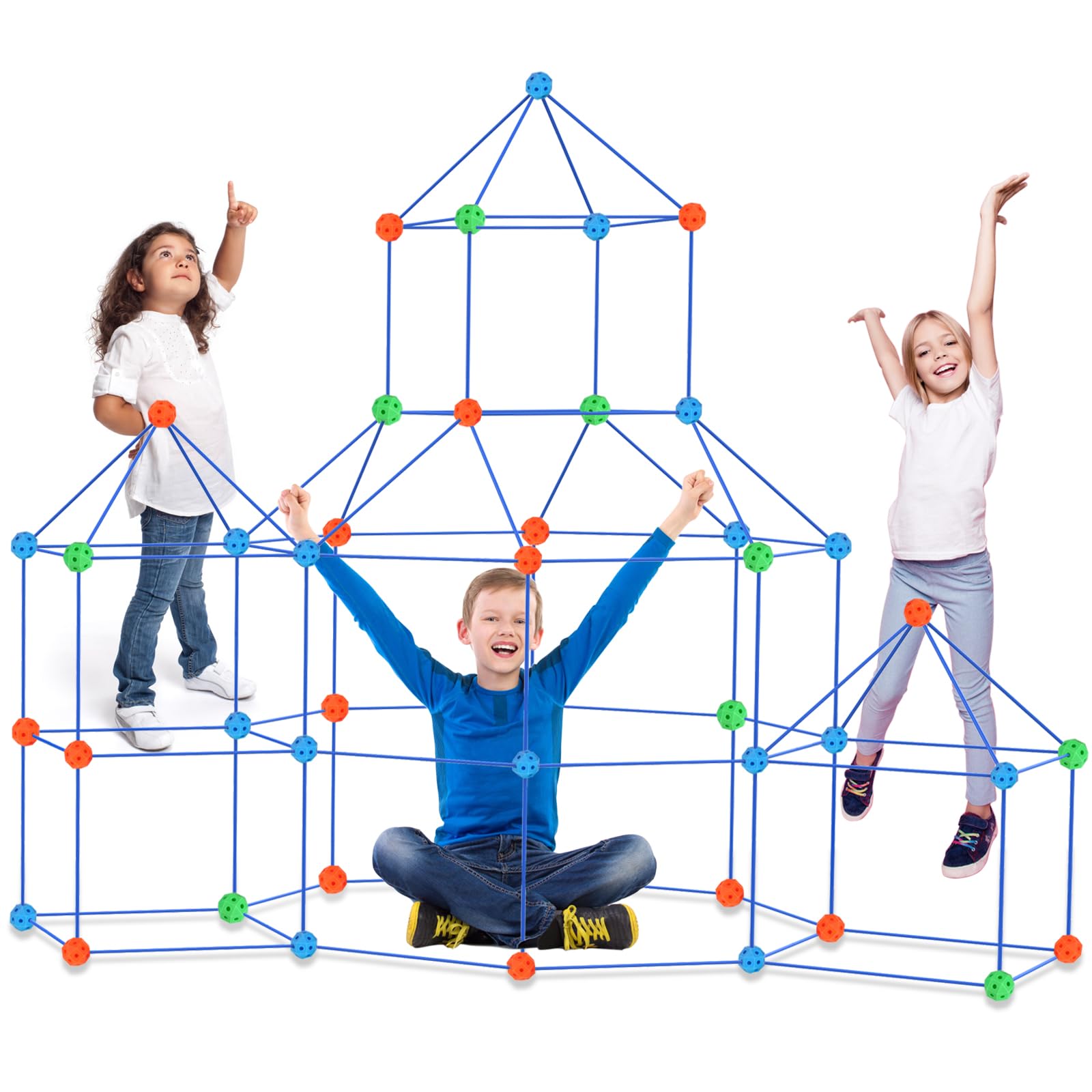 Photo 1 of Fort Building Kit for Kids, 155 Pcs Construction STEM Toys Indoor Outdoor for 3 4 5 6 7 8+Years Old Boys and Girls Ultimate, Forts Builder Gift Build DIY Educational Learning Toy for Indoor Outdoor