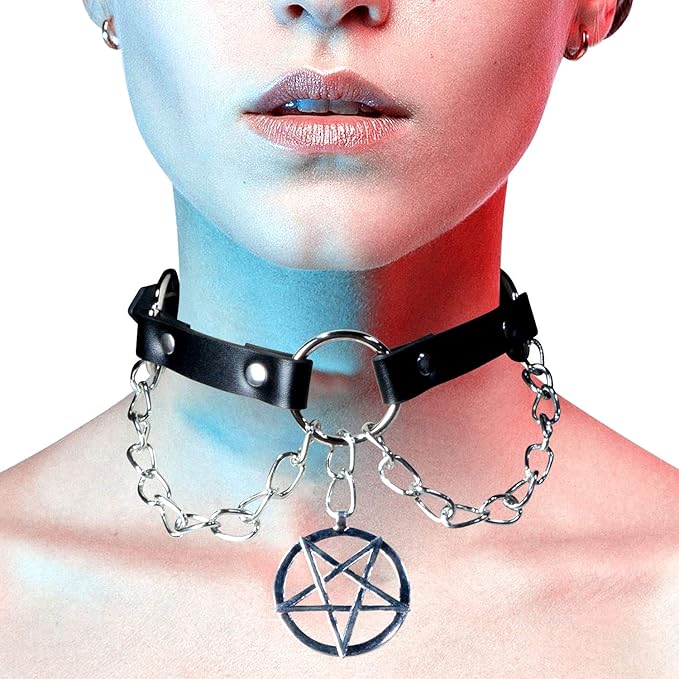 sigando Dame Leder SM Halsband mit O-ring Einstellbar BDSM Halskette