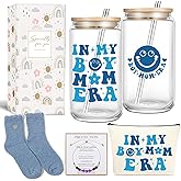 4MELLY Boy Mom Gifts In My Boy Mom Era 16 oz Iced Coffee Glass with Lid and Straw First Mothers Day Gift for New Moms, Mother, Mama New Moms Gifts