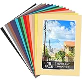 15 Pack 5x7 Picture Mats, Mixed Colors Frame Mattes for 4x6 Pictures Photo Frame Mat Core Bevel Cut Mat Board Show Kit for Photos, Prints, Artworks