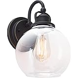 Revel Onyx 11" Industrial Style Outdoor Wall Light/Wall Sconce with Glass Globe Shade, Matte Black + Gold Trim Finish