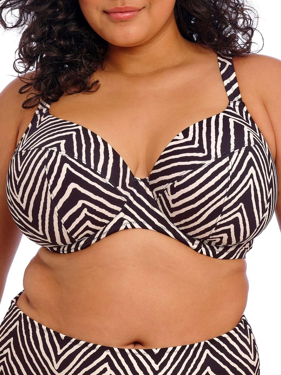 Elomi Women’s Fiji Falls Underwire Plunge Bikini Top, Black, 42FF