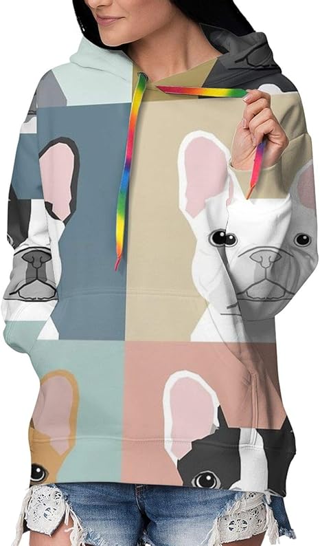 Amazon.com: French Bulldog Pattern,Hooded Sweatshirt for Girls Women, Hip-Hop Tops Streetwear