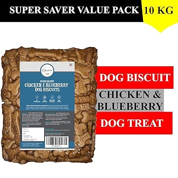 Chewers Oven Baked Real Chicken & Blueberry Dog Biscuits, Chicken Flavour, Dog Treat 1 Kg (Pack of 10)