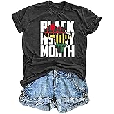 PICKID Black History Shirts Women Black History Month Graphic T Shirt Casual African American Short Sleeve Tee Tops