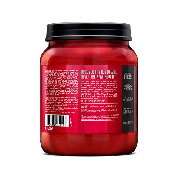 BSN N.O.-XPLODE PRE WORKOUT POWDER, ENERGY SUPPLEMENT FOR MEN AND WOMEN WITH CREATINE AND BETA-ALANINE, FLAVOR: BLUE RAZ, 60 SERVINGS