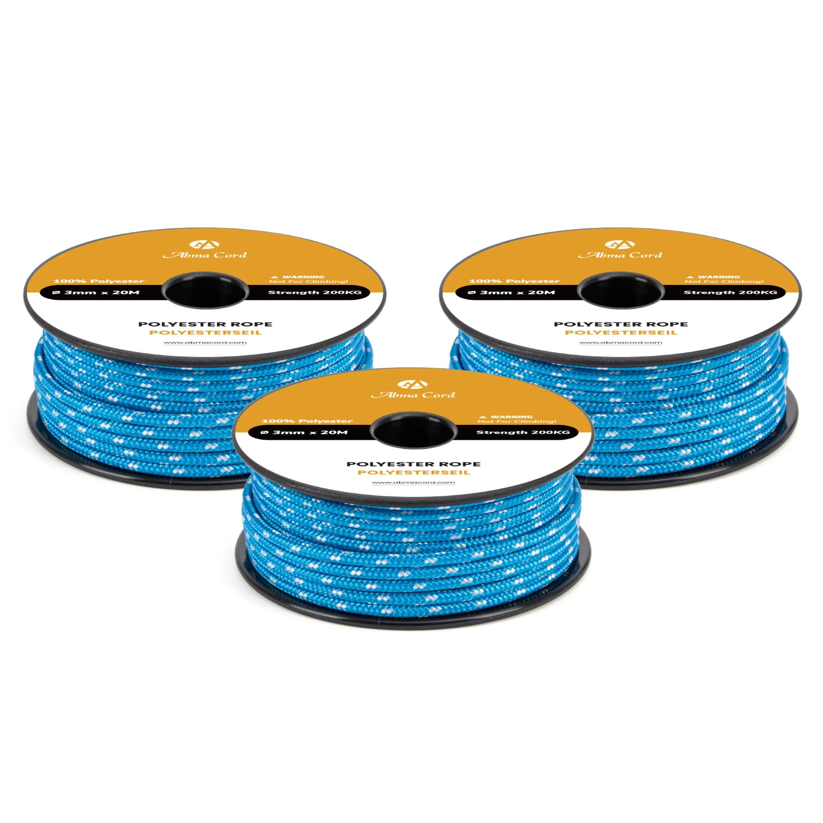 Abma Cord Polyester Cord 3mm x 20m Braid Polyester Rope, Blue/White - Heavy Duty & Low Stretch - High UV & Abrasion Resistance