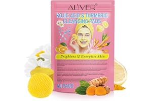 TOOFFI Turmeric Kojic Acid Cleansing Pads,Turmeric Cleansing Pads,40PCS,Kojic Acid Infused Foaming Exfoliating,Enriched Vitamin C