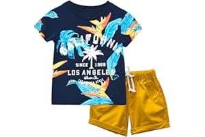 KISBINI Toddler Boys Summer Clothes Set Hawaiian Cotton T-Shirt and Shorts Set Dinosaur Sharks Clothing Set