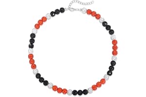 QINJIEJIE Baseball Necklace for Men Glitter Bling Rhinestone Beaded Collection Necklace for Women 16/18in Inspired Sports Jewelry Baseball Chain Cool Gifts for Baseball Players Team Lovers