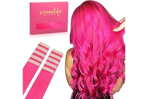 WENNALIFE Tape in Hair Extensions Human Hair Hot Pink Tape in Extensions, 10pcs 25g 14 inch Remy Invisible Tape Ins Straight Colored Soft Real Human Hair Tape in Extensions Refill Set Extensions