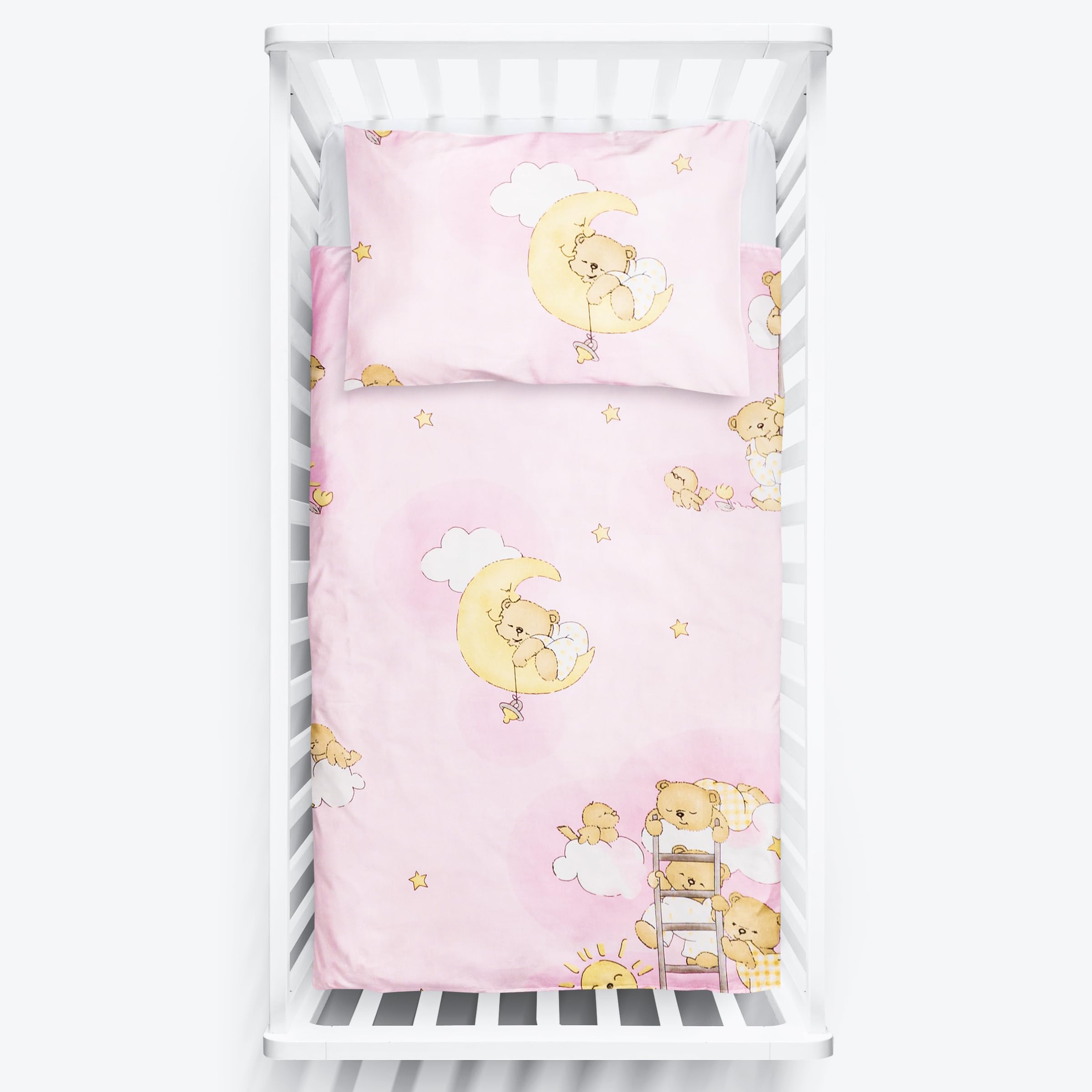 2 Piece Baby Kids Bedding Set 120x90 cm Duvet Cover & Pillowcase for Toddler Cot 12M+ (Ladders Pink) — image 1