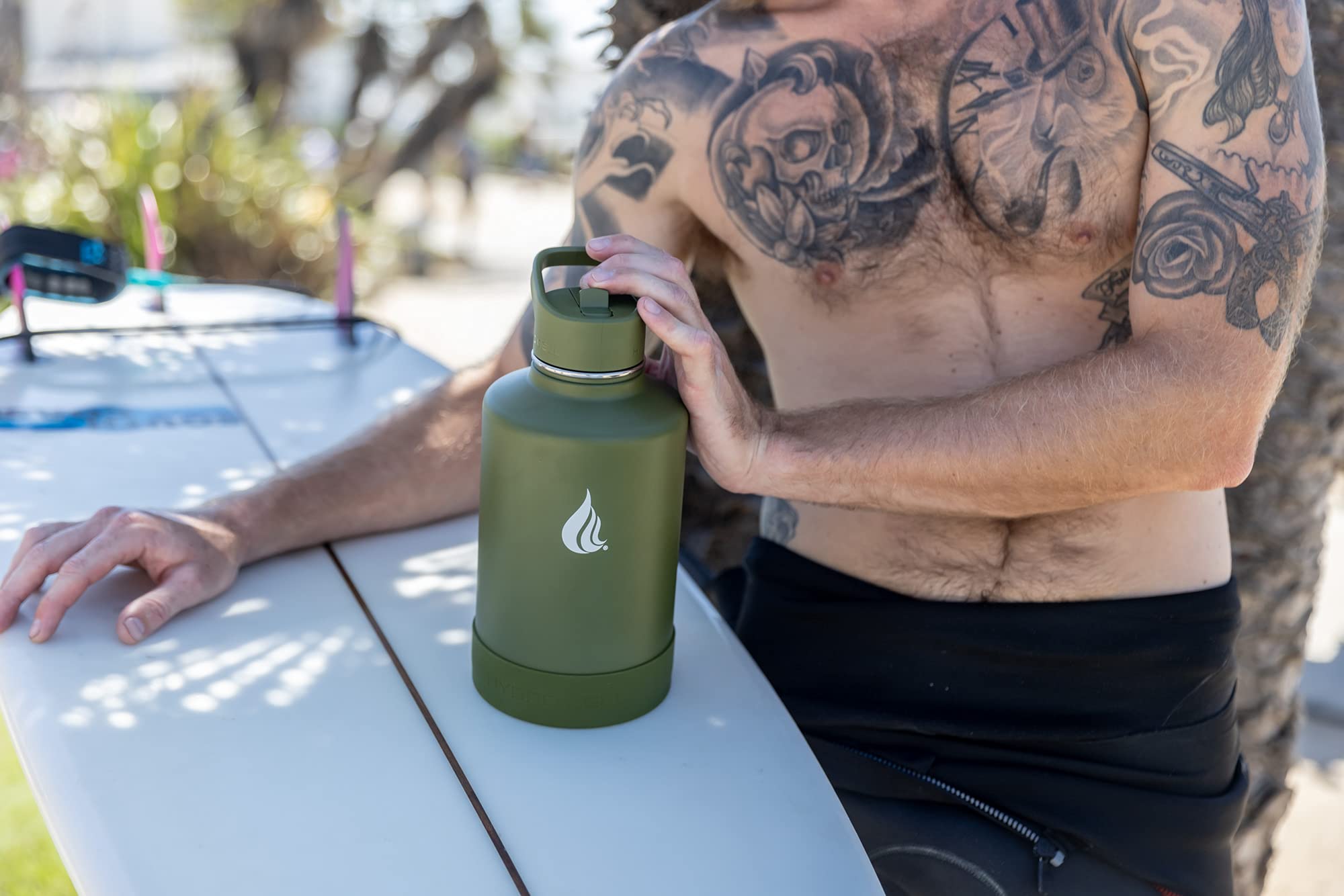 HYDRO CELL Sports Cap w/Straw for Wide Mouth Water Bottles - BPA Free Flip Spout Replacement Lid - 64 oz Sports Top Accessories (Army Sports Cap, 64oz)