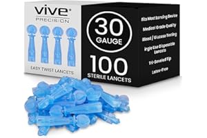 VIVE PRECISION Vive Easy-Twist Lancets for Diabetes Blood Sugar Extraction Testing, - 30 Gauge Single Use Disposable Finger Pricker Needle Pen for Glucose Monitoring Devices - Diabetic Medical Safety (100 Easy-Twist Lancets)