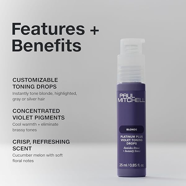 PAUL MITCHELL PLATINUM PLUS VIOLET TONING DROPS, BANISHES BRASS + INTENSELY TONES, IDEAL FOR BLONDE, HIGHLIGHTED, GRAY OR SILVER HAIR, 0.85 FL. OZ