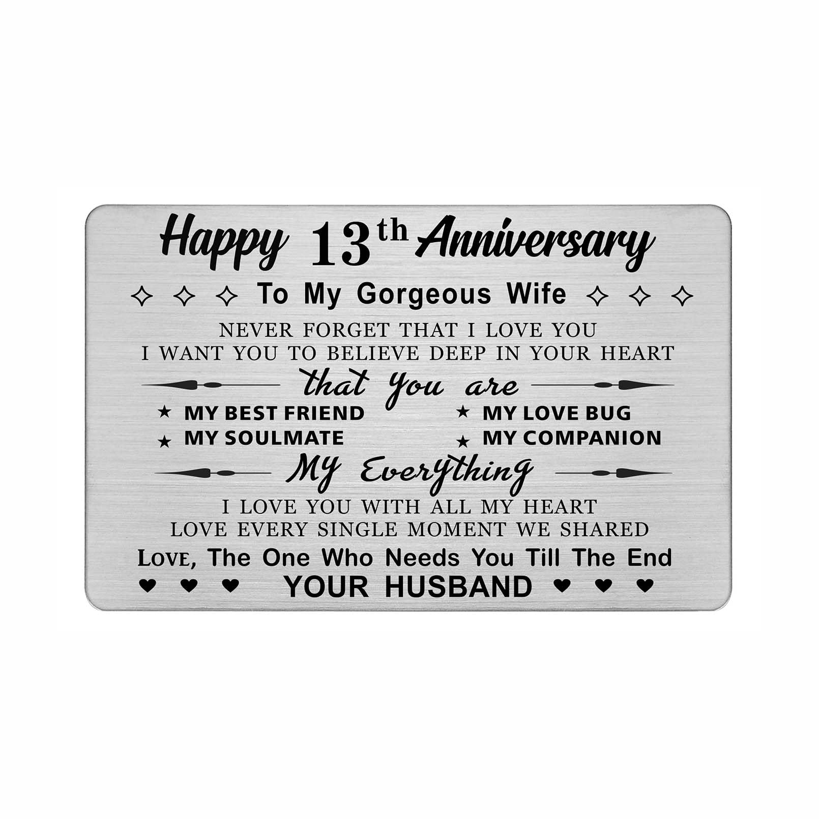 DEGASKEN 13th Wedding Anniversary Card Wife, Need You Till The End, 13 Year Gifts Stainless Keepsake Greeting Card for Her
