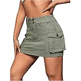 WDIRARA Women's Low Waist Button Bodycon Mini Cargo Denim Skirt with Pocket