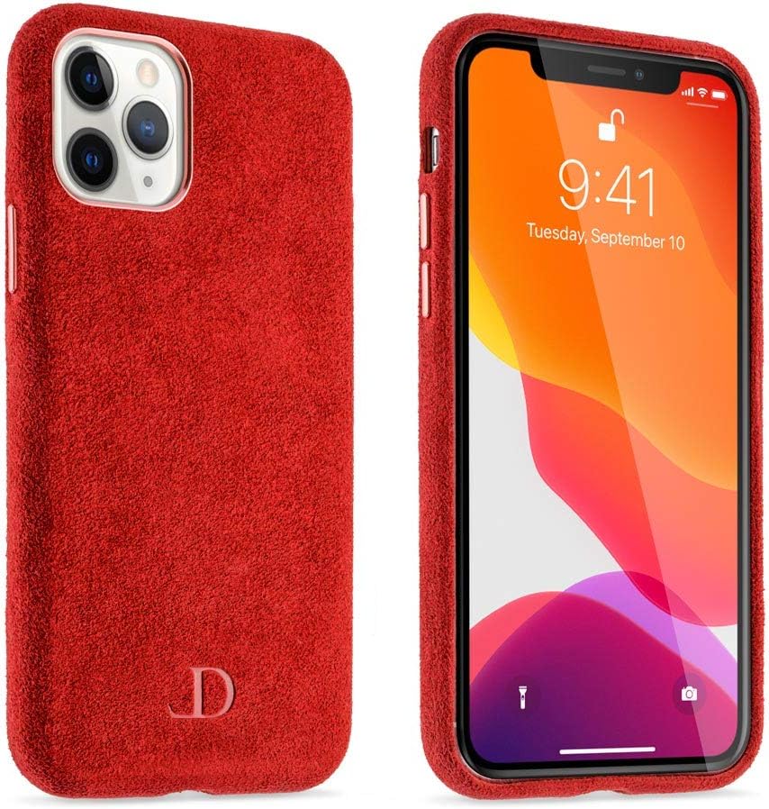 Longvadon Case for iPhone 11, Made w/Genuine Italian Alcantara - Slim, Lightweight, Scratch-Proof, Ultra-Soft, Water-Repellant & Eco-Friendly, Crimson Red