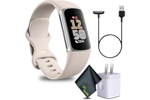 Fitbit Charge 6 Fitness Tracker Smartwatch with Heart Rate, GPS, Health Tools - Fit Bit Smart Watch for Men and Women - Porcelain/Silver Bundle with Cleaning Cloth and Charger