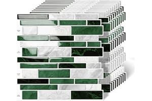 MOONFUN 10 Sheet Peel and Stick Backsplash Tiles, 12 X 12 Inch Green Marble Self Adhesive Tile Sticker for Backsplash Kitchen,Bathroom
