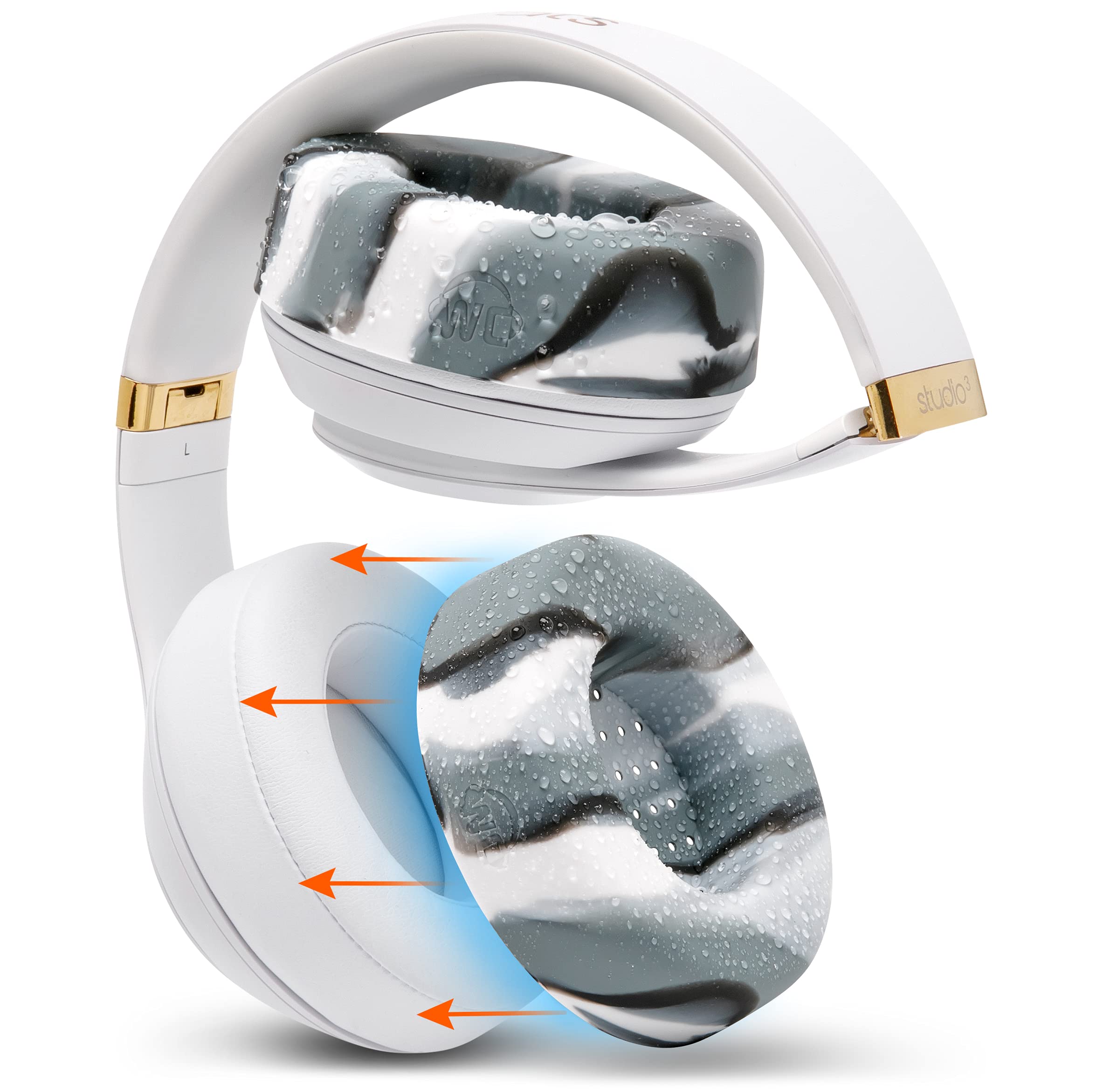 WC SweatZ Studio - Patented Earpad Covers for Beats Studio 3 (A1914) & Beats Studio 2 (B0500 /B0501), Made by Wicked Cushions | Sweatproof & Easily Washable | Marble