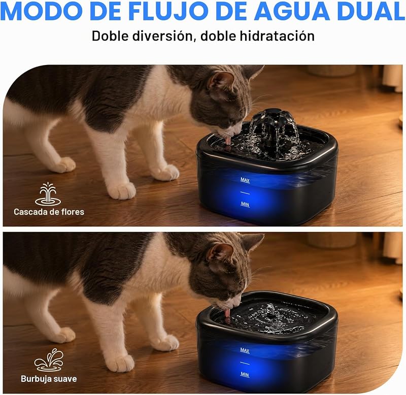 Fonte de água para gatos e cães, bebedor automático 2.2L com indicador LED, bomba ultra silenciosa, sistema de tripla filtragem, dispensador de água sem BPA, preto — foto 3 de 8