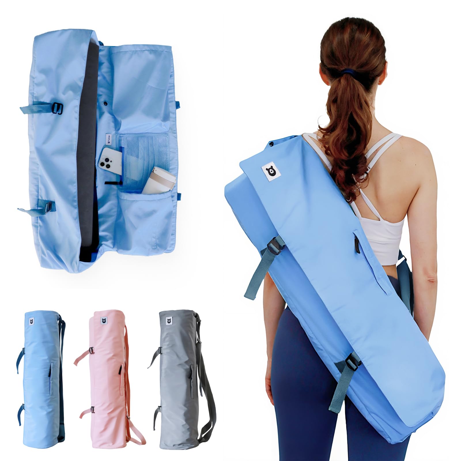 Photo 1 of Tumaz Yoga Mat Bag | Padded Adjustable Shoulder Strap | Fits Up to 26" Mats | Multi-Pocket Storage for Essentials | Heavy-Duty G-Hook Closure | Lightweight & Durable for Yoga, Pilates & Fitness