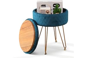 Cpintltr Velvet Storage Ottoman Round Footrest Stool Multifunctional Upholstered Ottoman Modern Accent Vanity Stools Tray Top Coffee Table Suitable for Living Room Bedroom