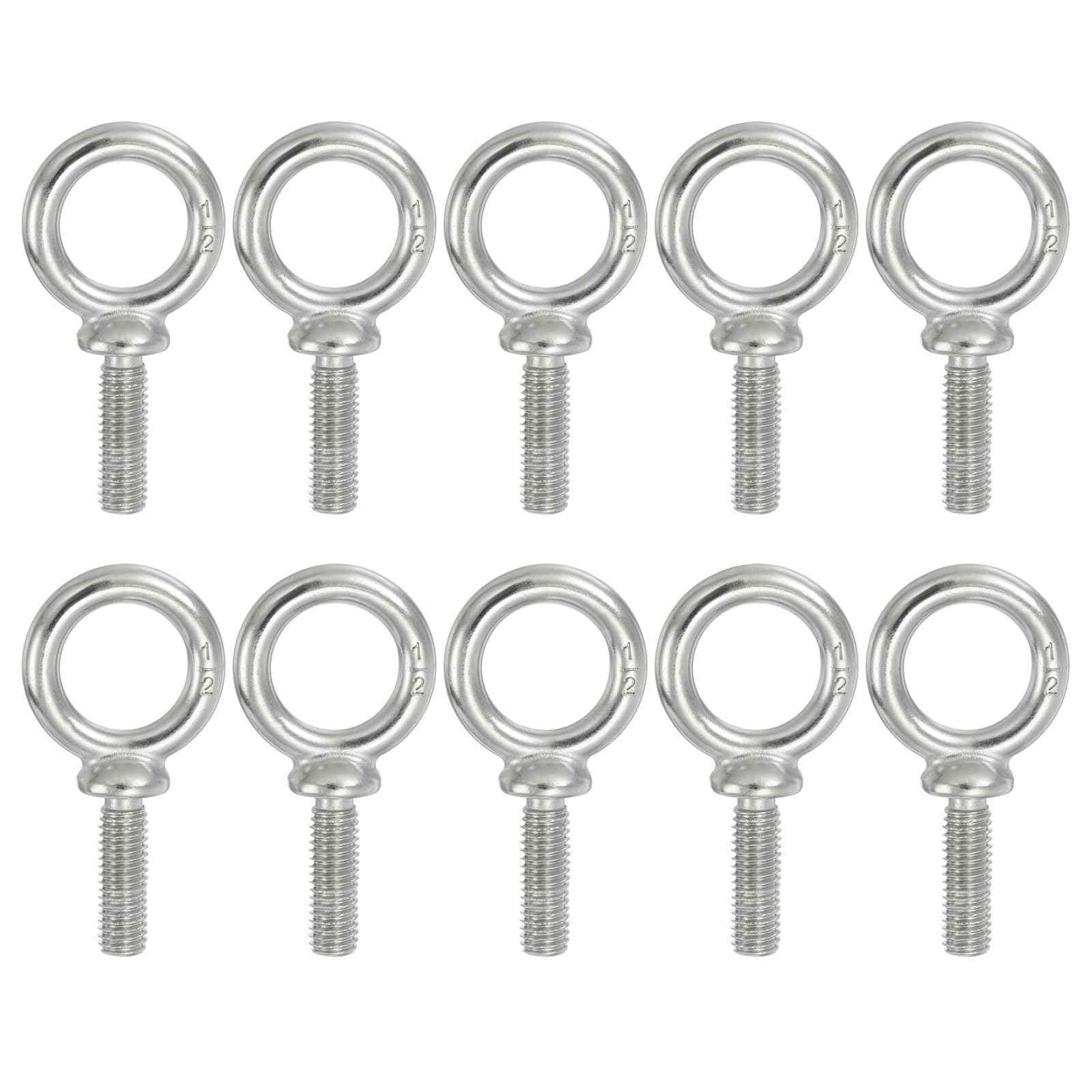 PATIKIL Lifting Eye Bolts UNC1/2"-13, 10 Pcs 304 Stainless Steel Marine Grade Machinery Shoulder Lifting Ring Threaded Eyebolt for Hanging Tie Down Strap, Silver