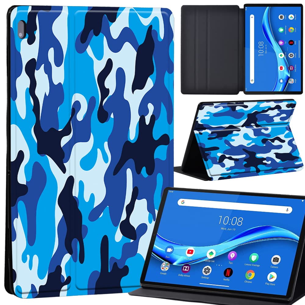 Case For Lenovo Tab M10 FHD Plus 10.3 inch (TB-X606X TB-X606F) Leather Case with Auto Wake-up, Flip Case for Lenovo Tab M10 FHD Plus Cover (blue camouflage)
