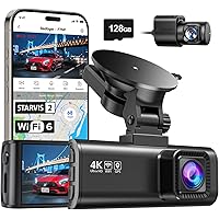 REDTIGER 4K Dash Cam Front and Rear with STARVIS 2, 5.8GHz Wi-Fi Dash Camera for Cars, 128GB Card Included, GPS, 3.18”IPS Scr
