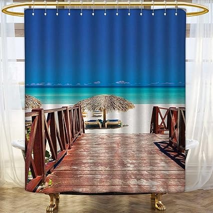 Amazon Com Anhounine Beach Shower Curtains Sets Bathroom Walkway