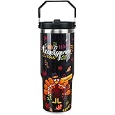 HOWSEESNOW 30oz Fall Tumbler with Handle and Flip Straw, Fall Gifts for Women, Reusable Stainless Steel Thanksgiving Tumbler, Insulated Leak Proof Travel Coffee Mug, Thanksgiving Gifts