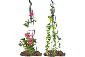 OTOSUNNY Garden Trellis for Climbing Plants, 4 FT Metal Obelisk Vine Support Teepee Cucumber Trellis for Climbing Plants Outdoor Indoor, Garden Tower for Vegetables Flower Bean Pea Ivy Rose, 2 Pack
