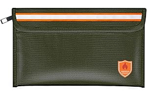 Orikithem Fireproof Document Bag 2200°F/5200°F, 5×8"with Zipper and Reflective Strip,Heat Insulated Fireproof/Waterproof Bag for Cash, Documents and Valuables, Small Green-2200°F