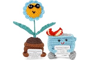 Megele Positive Crochet Sunflower with Dumpster Fire Emotional Support Inspirational Gifts for Coworker Teacher Friend Sister Cute Desk Decor Handmade Thank You Appreciation Gift for Women Men
