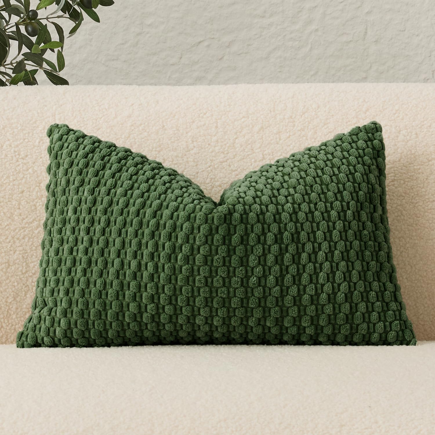 Photo 1 of UGASA Lumbar Throw Pillow Covers Pack of 1 Super Soft Boho Corduroy Decorative Pillow Covers Cases Solid Plush Texture Accent Throw Pillows for Sofa Couch Living Room Chair 14x24 Inch, Moss Green