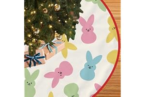 FJTP Easter Tree Skirt 30 Inch Red Blue Green Yellow Colorful Bunny Spring Holiday Tree Skirts for Easter Christmas Tree Decoration