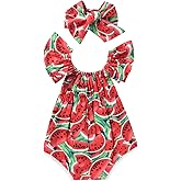 Kashoer Newborn Baby Girls Watermelons Printed Ruffle Bodysuit with Headband (12-18M, Watermelon)