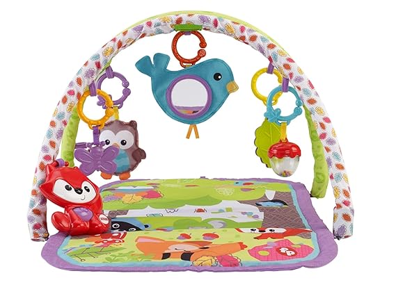 Fisher-Price CDN47 Waldfreunde 3-in-1 Spieldecke Krabbeldecke mit Musik weichem Spielbogen Babyerstausstattung, ab 0 Monaten